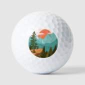 Abstract bos, bergen en zonsopgang golfballen (Voorkant)