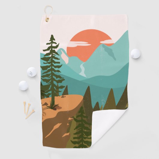 Abstract bos, bergen en zonsopgang golfhanddoek (Insitu)