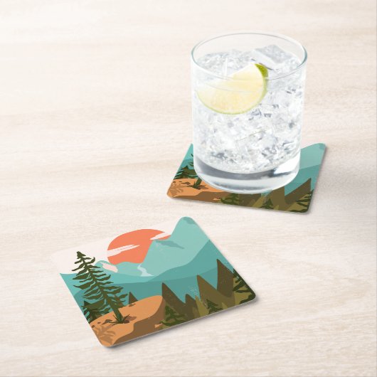 Abstract bos, bergen en zonsopgang kartonnen onderzetters (Insitu)
