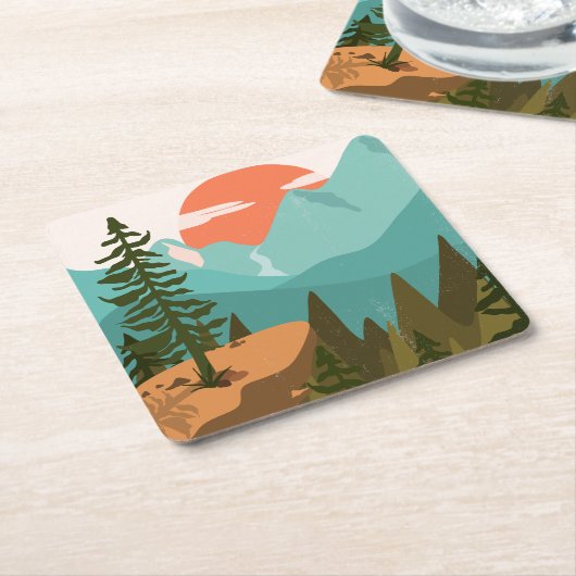 Abstract bos, bergen en zonsopgang kartonnen onderzetters (Schuin)
