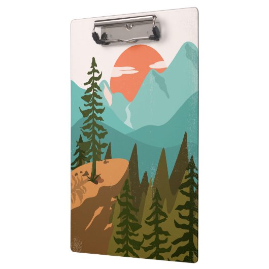 Abstract bos, bergen en zonsopgang klembord (Links)