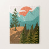 Abstract bos, bergen en zonsopgang legpuzzel (Verticaal)