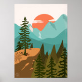 Abstract bos, bergen en zonsopgang poster (Voorkant)