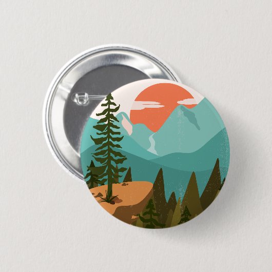 Abstract bos, bergen en zonsopgang ronde button 5,7 cm (Voorkant /achterkant)