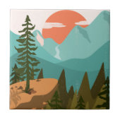 Abstract bos, bergen en zonsopgang tegeltje (Voorkant)