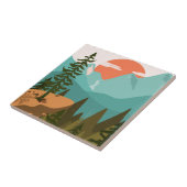 Abstract bos, bergen en zonsopgang tegeltje (Zijkant)