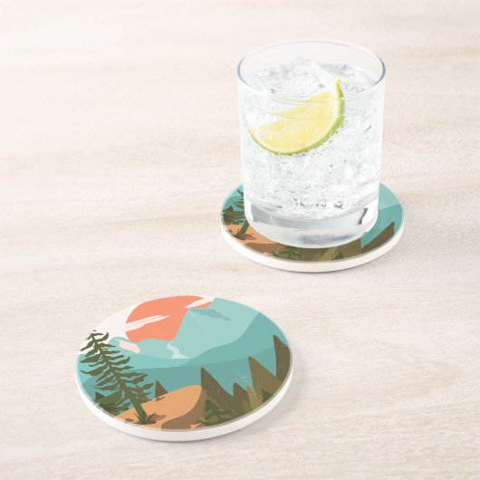 Abstract bos, bergen en zonsopgang zandsteen onderzetter (Zijkant)