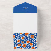 abstract botanical blue orange wedding RSVP All-in All In One Uitnodiging (Buitenkant)