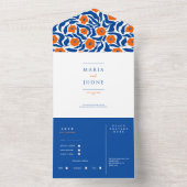 abstract botanical blue orange wedding RSVP All-in All In One Uitnodiging (Binnen)