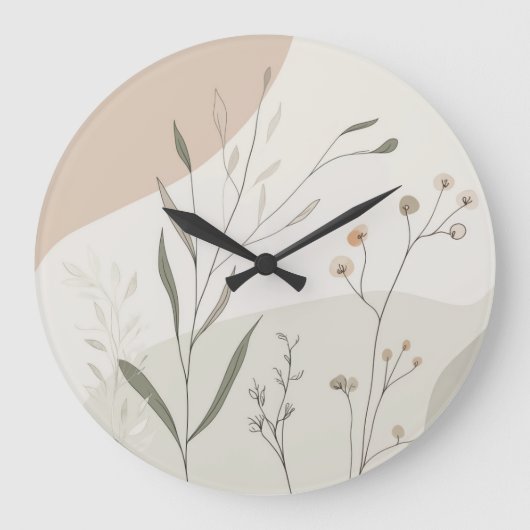 Abstract Botanical Clock – Minimal Wildflower N Grote Klok (Voorkant)
