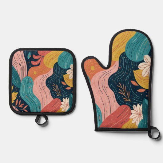 Abstract Botanical Flow Ovenwant & Pannenlap Set (Voorkant)
