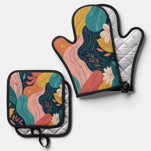 Abstract Botanical Flow Ovenwant & Pannenlap Set (Voorkant / Achterkant)