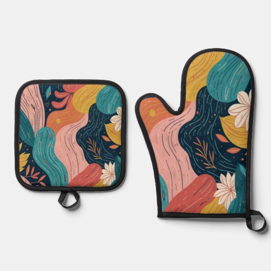 Abstract Botanical Flow -  Ovenwant & Pannenlap Set (Voorkant)