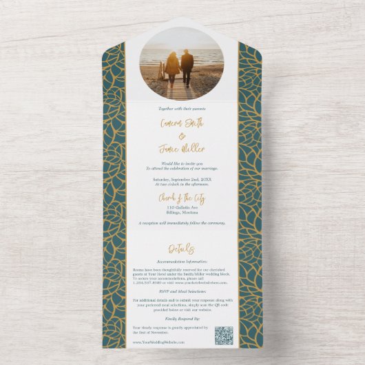 Abstract Botanisch Bladblad All-in-One Uitnodiging (Binnen)