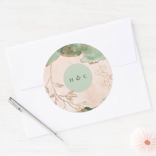 Abstract Botanisch Eucalyptus Modern Monogram Ronde Sticker (Envelop)
