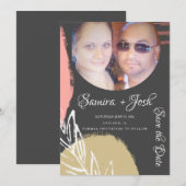 Abstract Botanisch Grijs Save the Date Foto Kaart (Voorkant / Achterkant)