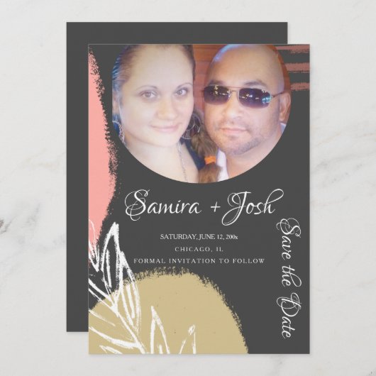 Abstract Botanisch Grijs Save the Date Foto Kaart (Voorkant / Achterkant)