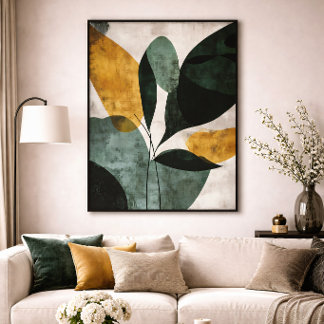 Abstract botanisch groen mosterd getextureerd mini canvas afdruk