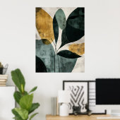 Abstract botanisch groen mosterd getextureerd mini poster (Thuiskantoor)