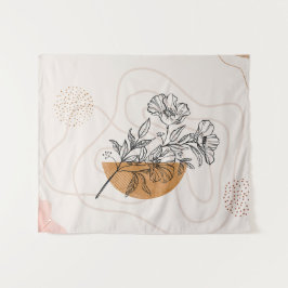 Abstract Botanisch - Minimalistische Bloemlijn Kun Wandkleed