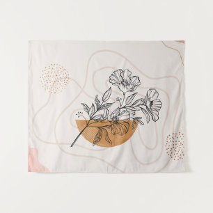 Abstract Botanisch - Minimalistische Bloemlijn Kun Wandkleed