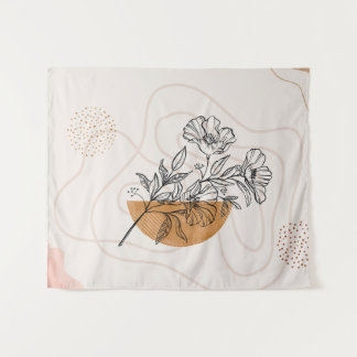Abstract Botanisch - Minimalistische Bloemlijn Kun Wandkleed