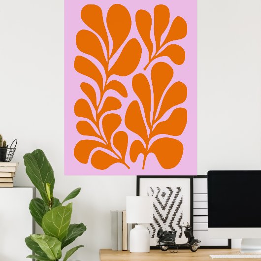 Abstract botanisch modern mid-eeuws roze Sinaasapp Poster (Thuiskantoor)