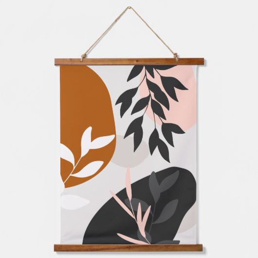 Abstract botanisch ontwerp in aardetinten hangend wandkleed (Voorkant)