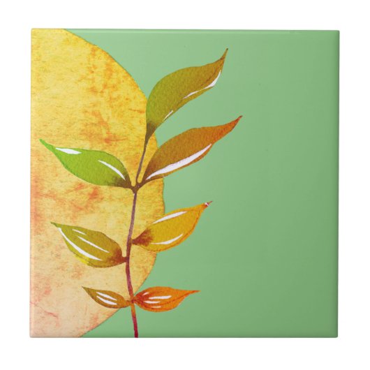 Abstract Botanisch op groen Tegeltje (Voorkant)