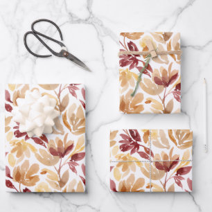 Abstract botanisch patroon in warme herfstkleuren inpakpapier vel