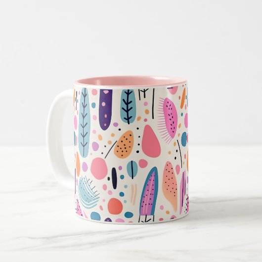 Abstract Botanisch Patroon Pastel BOHO Chic Tweekleurige Koffiemok (Voorkant links)