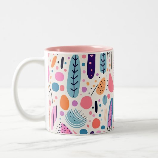 Abstract Botanisch Patroon Pastel BOHO Chic Tweekleurige Koffiemok (Links)