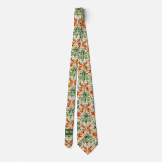 Abstract Botanisch Verbrand Sinaasappel en Mosgroe Stropdas (Achterkant)