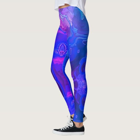 Abstract, Bright Blauw Paars gedraaide Gemstone Leggings (Links)