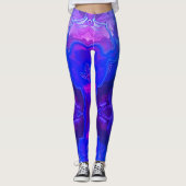 Abstract, Bright Blauw Paars gedraaide Gemstone Leggings (Voorkant)
