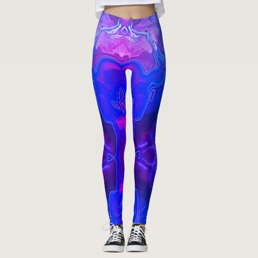 Abstract, Bright Blauw Paars gedraaide Gemstone Leggings (Voorkant)