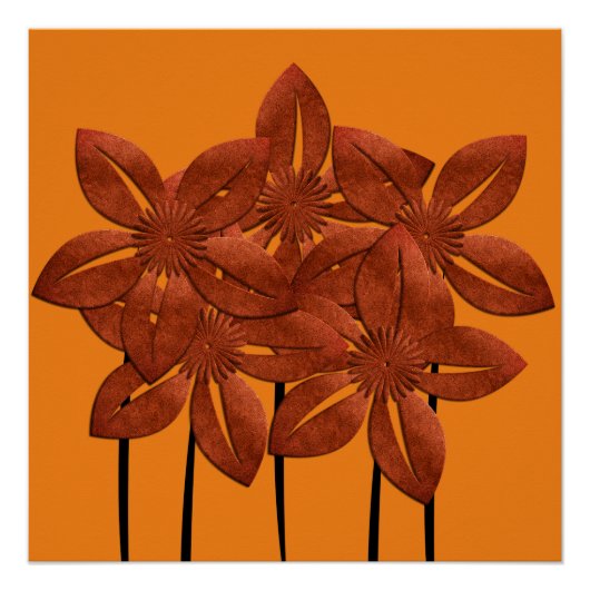 Abstract Bright Copper Flowers Poster (Voorkant)