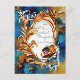 Abstract brons, goud-blauwe barokstijl aankondigingskaart