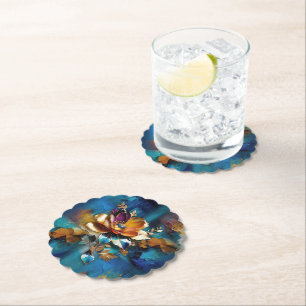 Abstract brons, goud-blauwe barokstijl kartonnen onderzetters