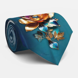 Abstract brons, goud-blauwe barokstijl stropdas