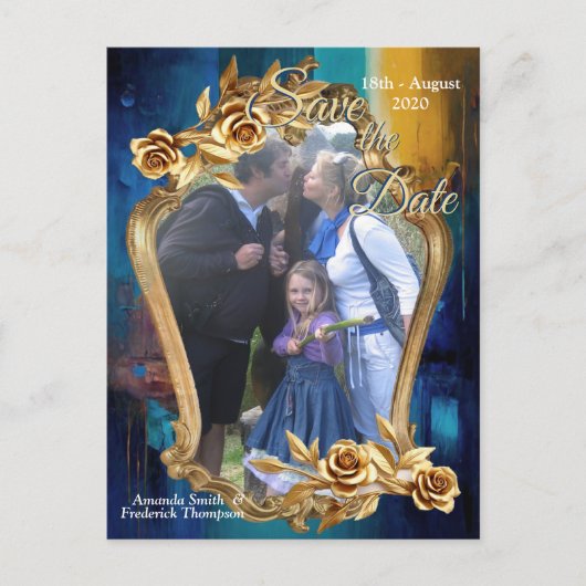 Abstract brons, goudblauw Barok stijl Aankondigingskaart (Voorkant)