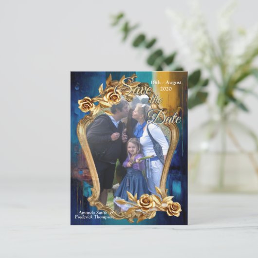 Abstract brons, goudblauw Barok stijl Aankondigingskaart (Staand voorkant)