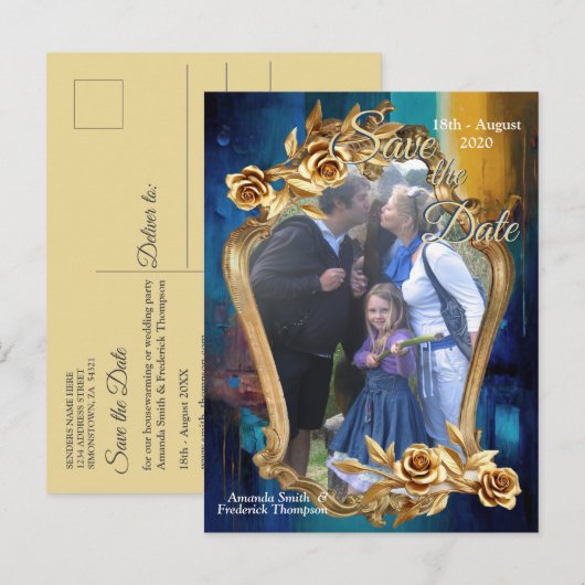 Abstract brons, goudblauw Barok stijl Aankondigingskaart (Voorkant / Achterkant)