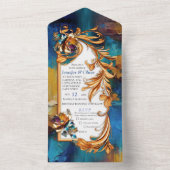 Abstract brons, goudblauw Barok stijl All In One Uitnodiging (Binnen)