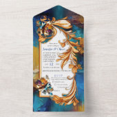 Abstract brons, goudblauw Barok stijl All In One Uitnodiging (Binnen)