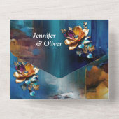 Abstract brons, goudblauw Barok stijl All In One Uitnodiging (Achterkant)