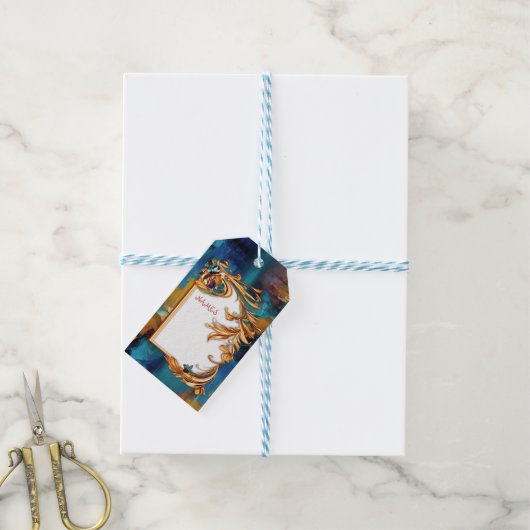 Abstract brons, goudblauw Barok stijl Cadeaulabel (Met Touw)