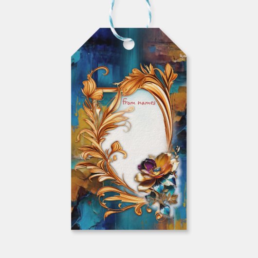 Abstract brons, goudblauw Barok stijl Cadeaulabel (Achterkant)