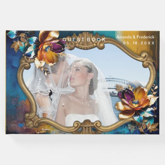 Abstract brons, goudblauw Barok stijl Gastenboek (Voorkant)