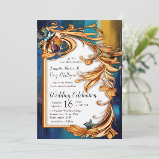 Abstract brons, goudblauw Barok stijl Kaart (Staand voorkant)